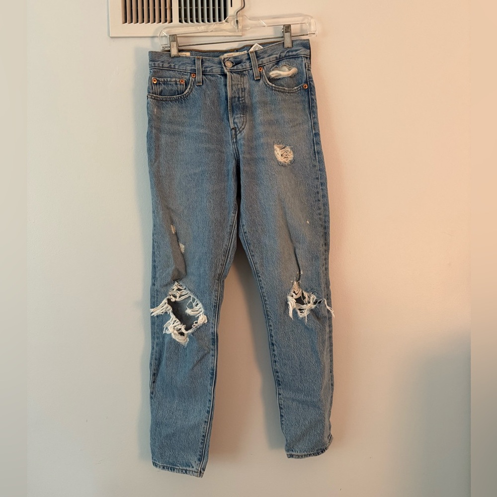 Levi's Light Blue Distressed Straight Leg Jeans